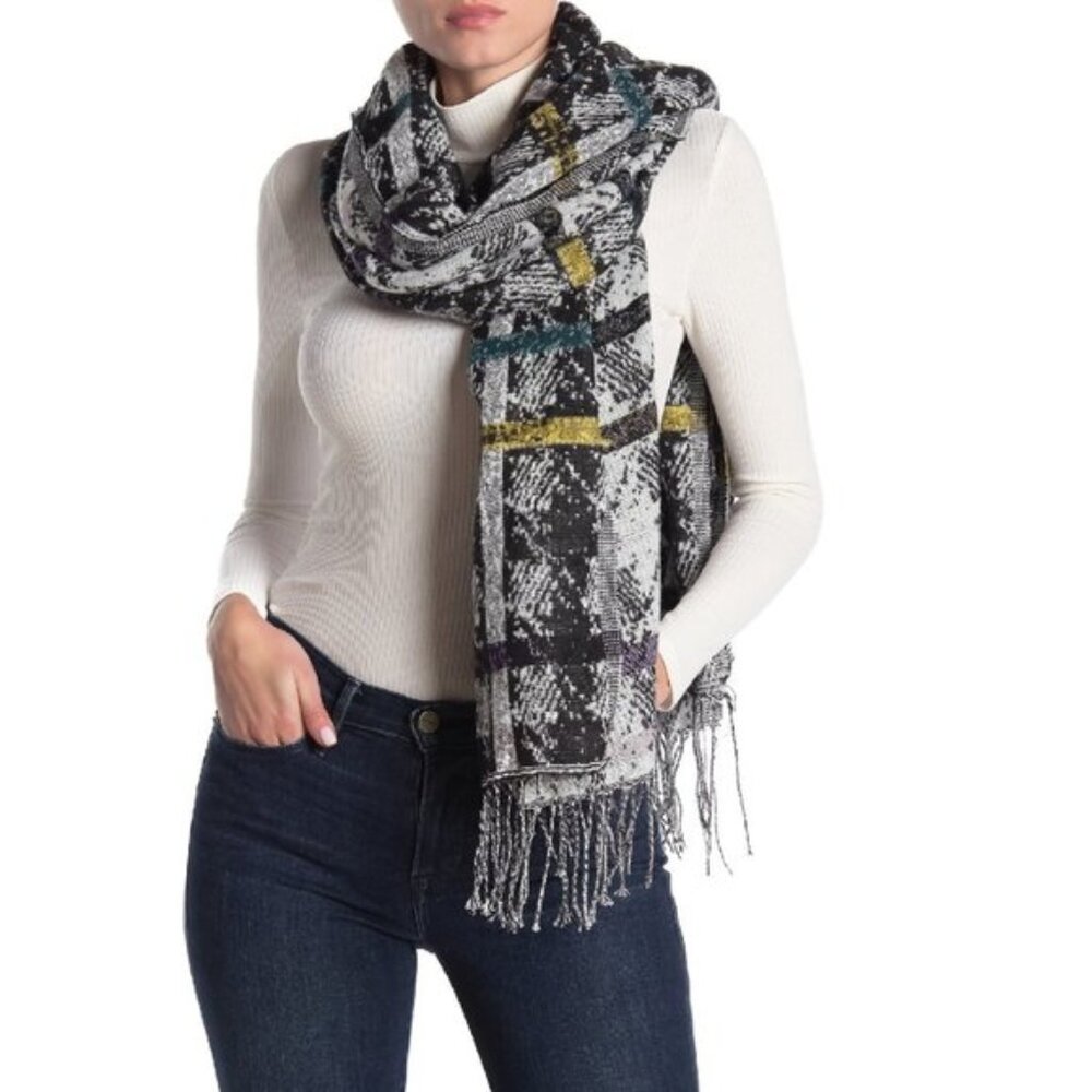 Free Press Herringbone Plaid Blanket Scarf